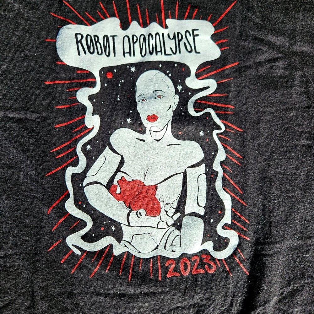 Robot Apocalypse T-shirt Top Shirt Tee M Black Short Sleeve Graphic Gothic Punk